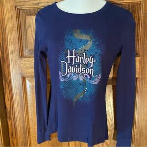 Harley-Davidson NWOT Blue Long Sleeve Waffle Weave Stretch Shirt and HD Box